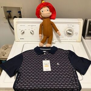 NWT Original Penguin Mens Small Jacquard Johnny Collar Sweater Polo Blue Indigo